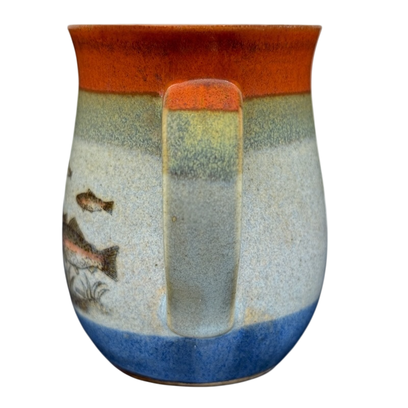 Vintage Otagiri trout tankard mug with colorful fish design and textured finish