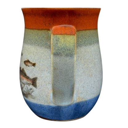 Vintage Otagiri trout tankard mug with colorful fish design and textured finish