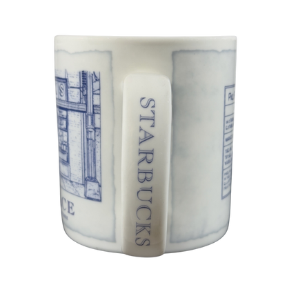 Vintage Pike Place Starbucks mug featuring iconic illustrations and a classic design