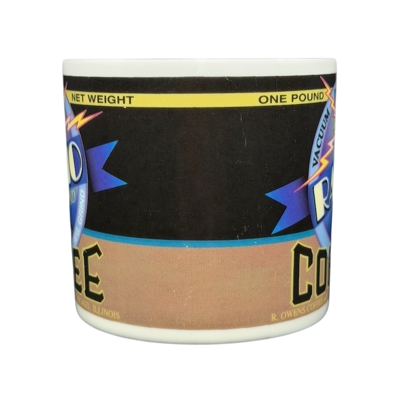 Westwood vintage Radio Brand coffee mug featuring a retro design and coffee branding