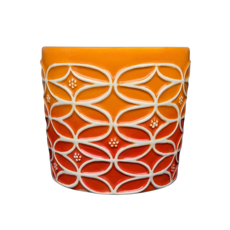 Vintage Starbucks abstract ombre mug with intricate geometric design in warm orange and red tones