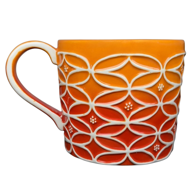 Vintage Starbucks abstract ombre mug featuring a vibrant orange to yellow gradient design