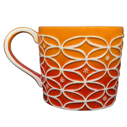 Vintage Starbucks abstract ombre mug featuring a vibrant orange to yellow gradient design