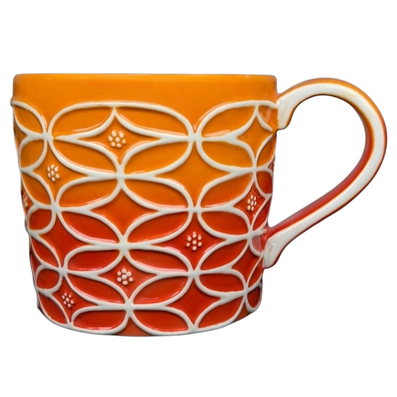 Vintage Starbucks abstract ombre mug featuring an orange to red gradient with a textured design