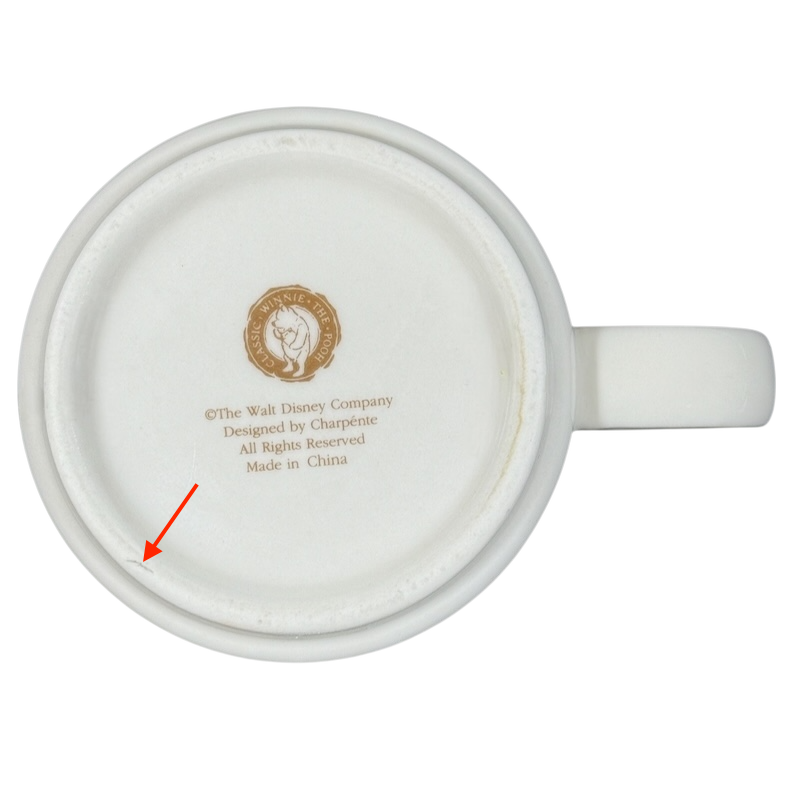 Bottom view of Disney vintage Winnie the Pooh Love Letter mug showing design and manufacturing details