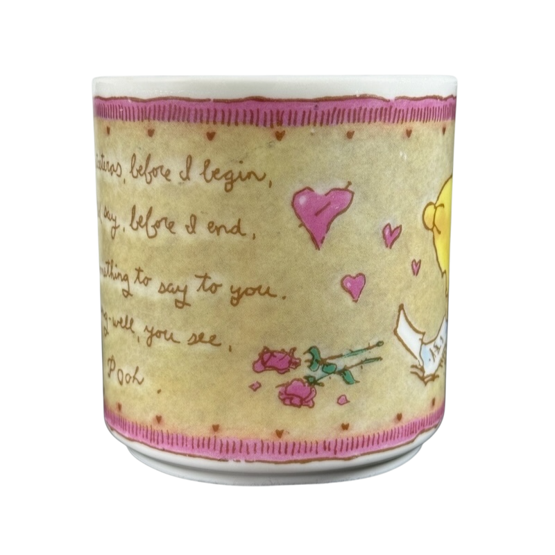 Disney vintage Winnie the Pooh Love Letter mug featuring handwritten love note and hearts design