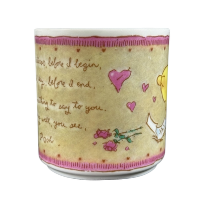 Disney vintage Winnie the Pooh Love Letter mug featuring handwritten love note and hearts design