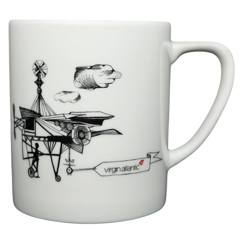 Virgin Atlantic Robert Welch Dual Propeller mug featuring a vintage aircraft design with detailed illustrations