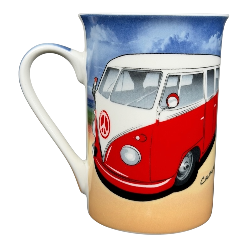 VW Volkswagen Camper Mug Kent Pottery featuring a classic red and white camper design