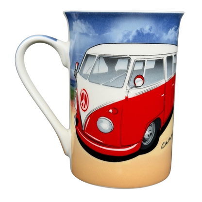 VW Volkswagen Camper Mug Kent Pottery featuring a classic red and white camper design