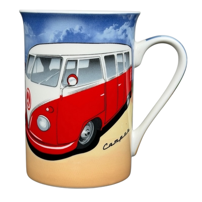 VW Volkswagen Camper Mug Kent Pottery featuring a classic red and white camper van design