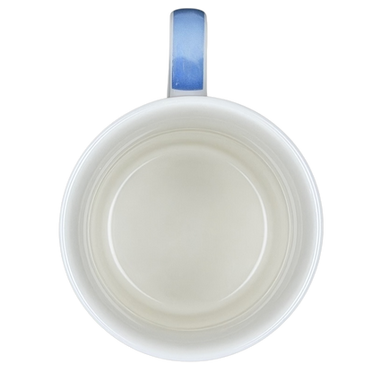 VW Volkswagen Camper Mug Kent Pottery in white with a blue handle, perfect for camping enthusiasts