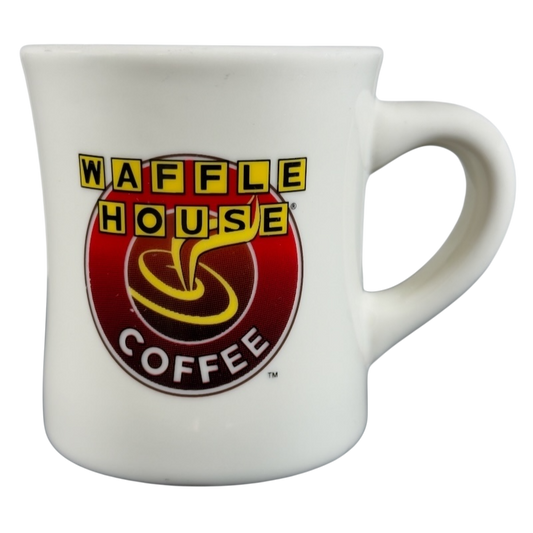 Tuxton Waffle House vintage coffee mug with classic logo and white ceramic body