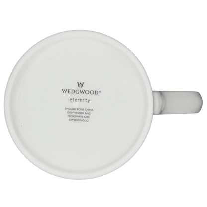 Bottom view of Eternity White Mug Wedgwood with dishwasher and microwave safe details