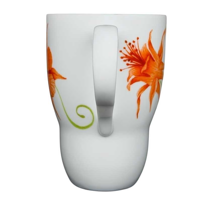 Lyrical Blooms Crysantha vintage Mug featuring vibrant floral designs on a white porcelain background