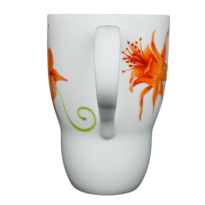 Lyrical Blooms Crysantha vintage Mug featuring vibrant floral designs on a white porcelain background