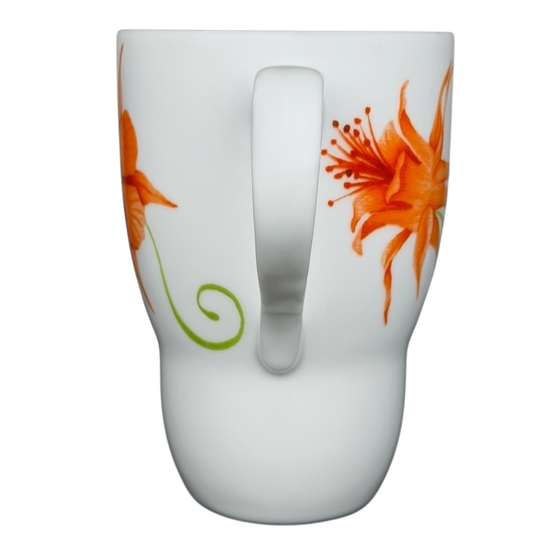 Lyrical Blooms Crysantha vintage Mug with vibrant orange floral design and a comfortable handle