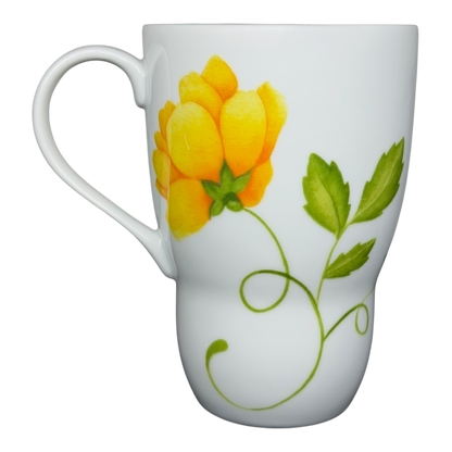 Lyrical Blooms English Rose vintage Mug featuring a yellow flower and green leaves design