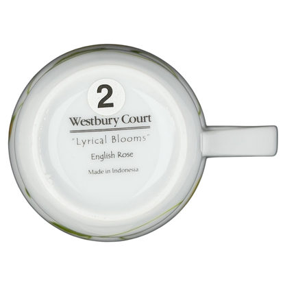 Bottom view of Westbury Court Lyrical Blooms English Rose vintage Mug with branding and manufacturing details