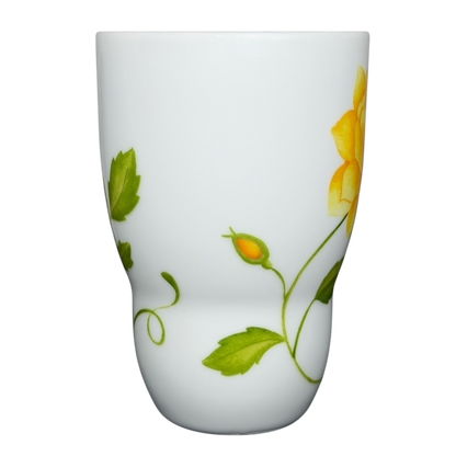 Lyrical Blooms English Rose vintage Mug with elegant floral design in yellow and green shades