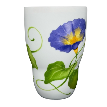 Lyrical Blooms Morning Glories vintage Mug featuring vibrant blue and green floral design on a white background