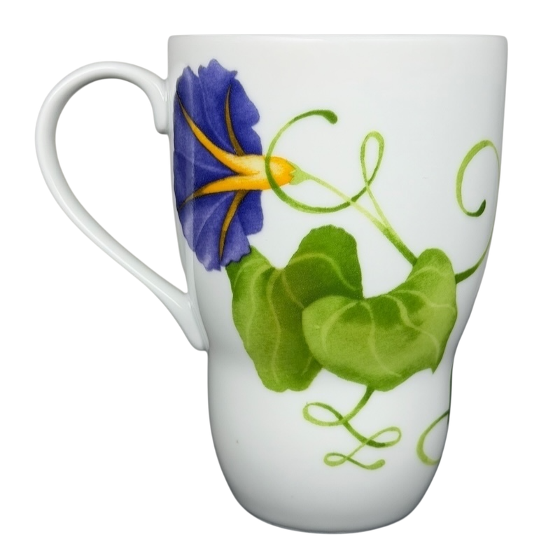 Lyrical Blooms Morning Glories vintage Mug with vibrant floral design and green leaf accents