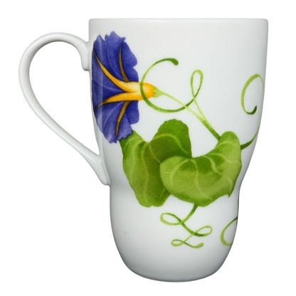 Lyrical Blooms Morning Glories vintage Mug with vibrant floral design and green leaf accents