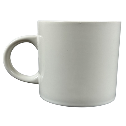 Westwood Kasper's Yester Year vintage coffee mug plain white ceramic mug with large handle on black background