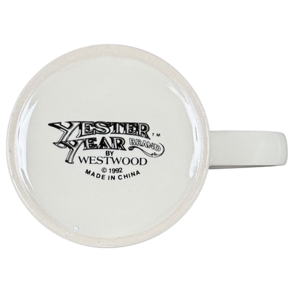 Kasper's Yester Year vintage coffee mug showing white ceramic base stamp by Westwood 1992 with handle