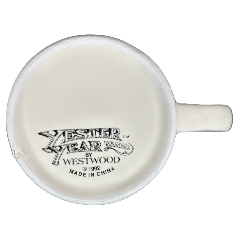 Bottom view of Westwood porcelain mug showing maker stamp Yester Year Daily Delight vintage coffee mug and handle