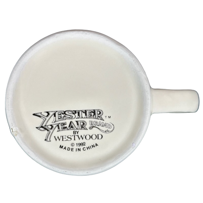 Bottom view of Westwood porcelain mug showing maker stamp Yester Year Daily Delight vintage coffee mug and handle