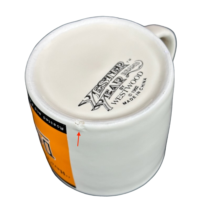 Yester Year Daily Delight vintage coffee mug showing Westwood stamp on base and small chip on rim