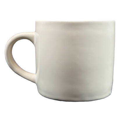 Westwood white ceramic Yester Year Daily Delight vintage coffee mug on black background with handle
