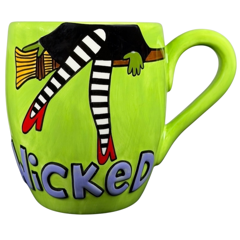 Wicked Wizard of Oz flying monkeys mug in bright green with whimsical witch design