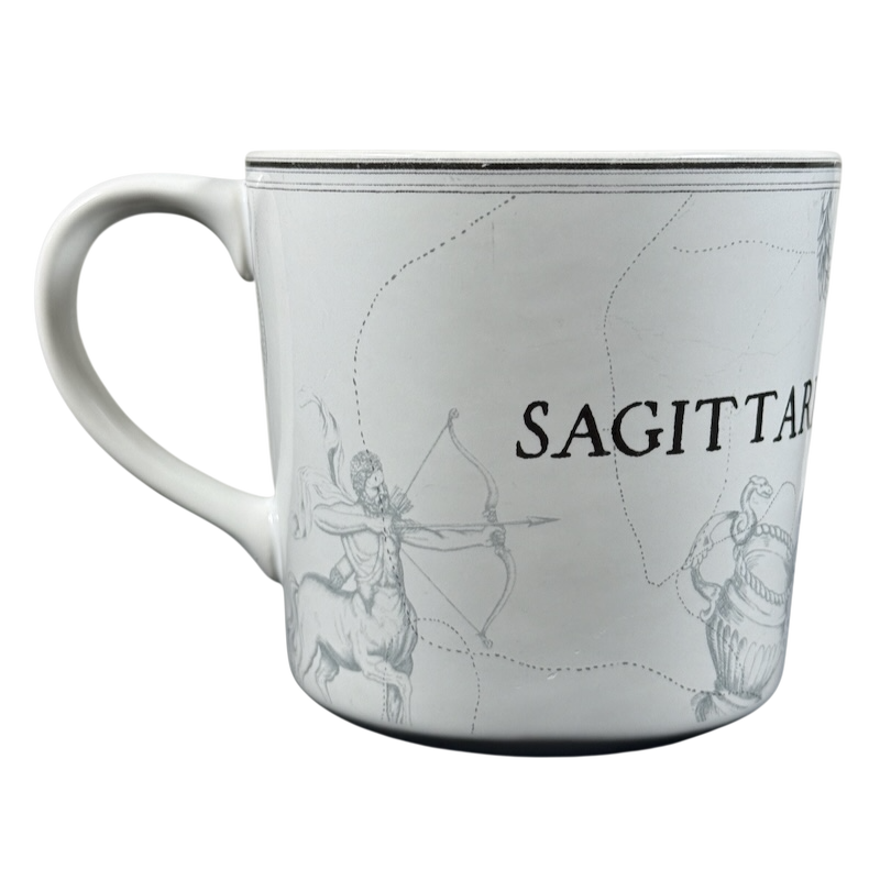 Williams Sonoma astrology mug featuring Sagittarius zodiac sign with centaur archer design