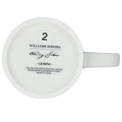 Bottom view of GEMINI Rory Dobner Astrology Mug Williams Sonoma with care instructions and brand details