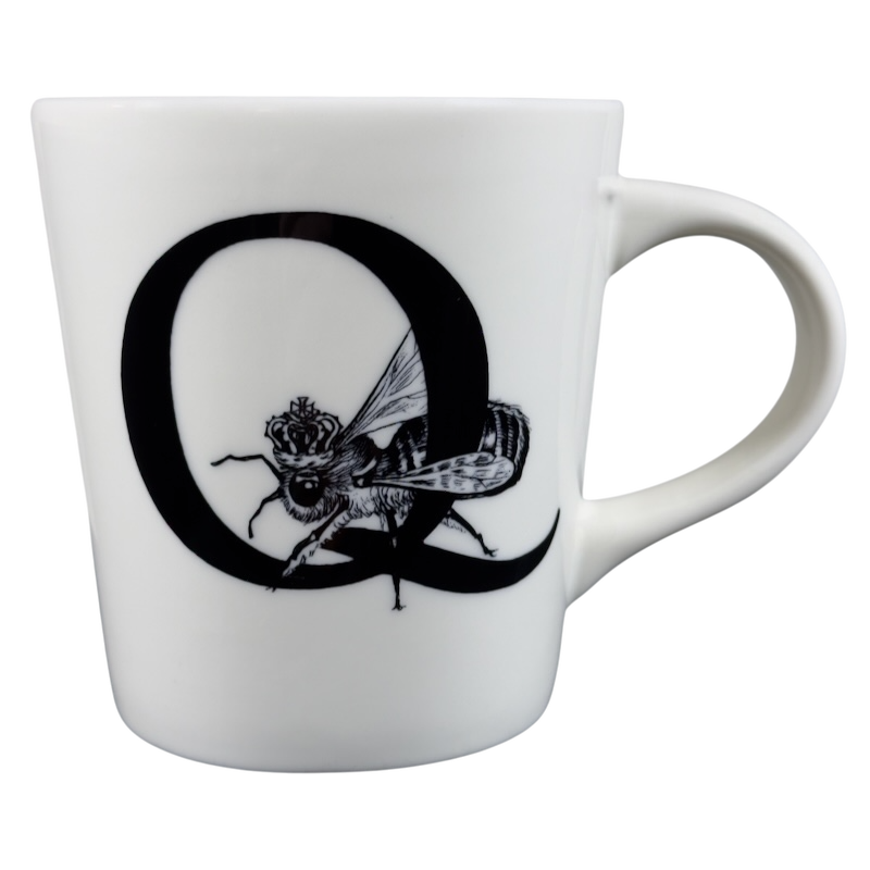 Queen Bee Rory Dobner Monogram Mug Williams Sonoma featuring a detailed bee design with the letter Q