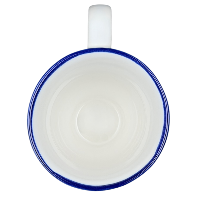 Inside view of the Disney Winnie the Pooh Eeyore footed collectible mug with a blue rim finish