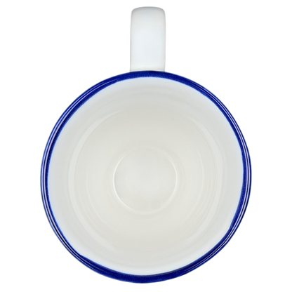 Inside view of the Disney Winnie the Pooh Eeyore footed collectible mug with a blue rim finish