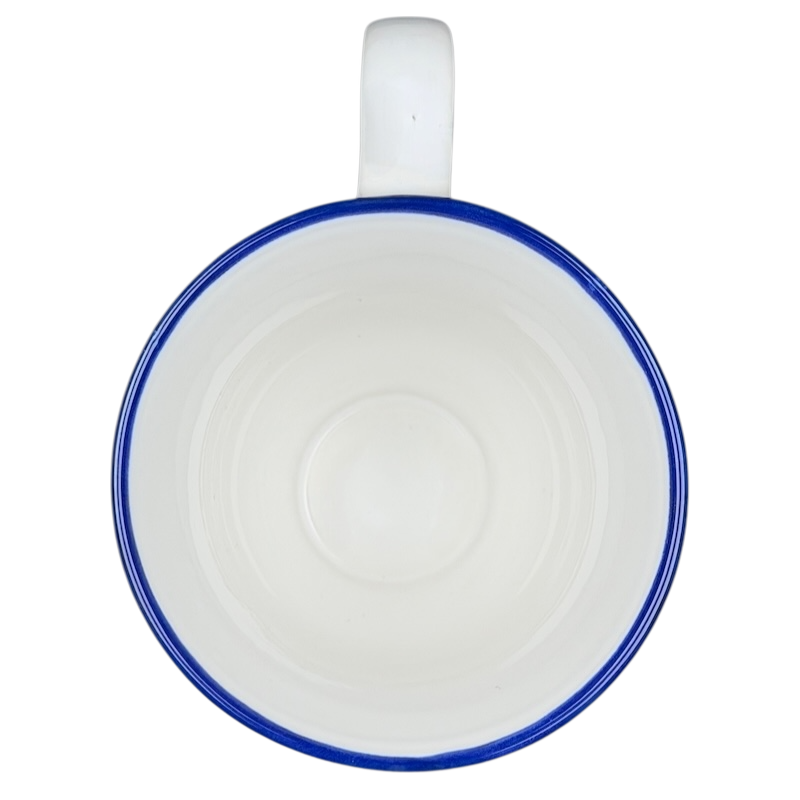 Inside view of the Disney Winnie the Pooh Piglet footed collectible mug with blue rim detail