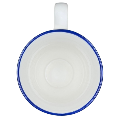 Inside view of the Disney Winnie the Pooh Piglet footed collectible mug with blue rim detail