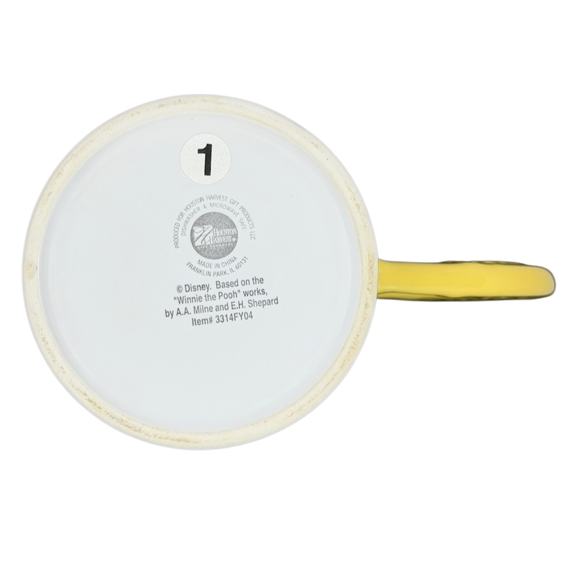 Bottom view of Winnie The Pooh Sweet Dreams Moon Handle Mug with yellow handle and printed details