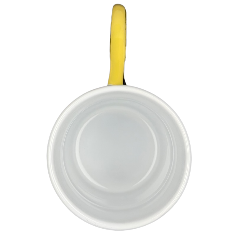 Top view of the Winnie The Pooh Sweet Dreams Moon Handle Mug with a yellow handle and smooth white interior