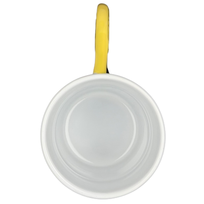 Top view of the Winnie The Pooh Sweet Dreams Moon Handle Mug with a yellow handle and smooth white interior