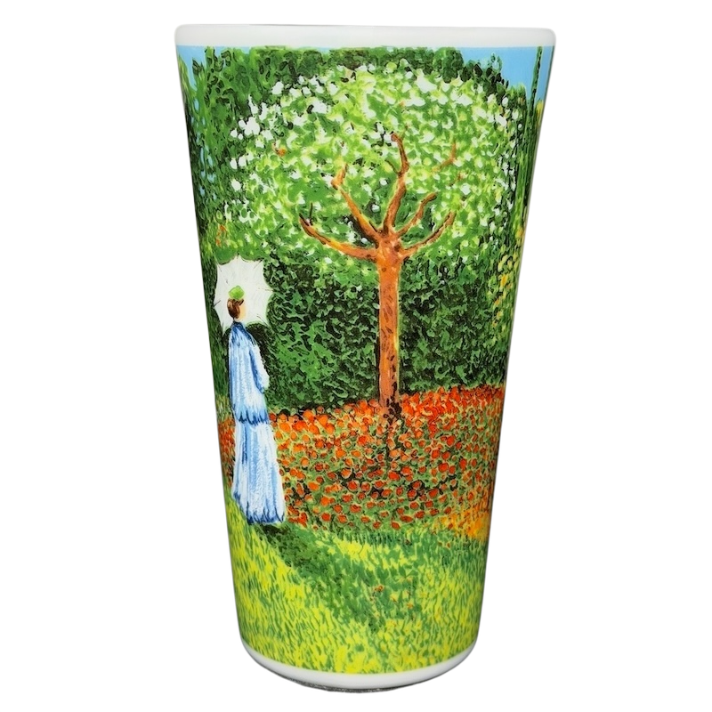 Woman in the Garden Claude Monet Mug Chaleur featuring vibrant floral artwork and vivid colors