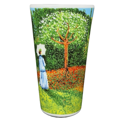 Woman in the Garden Claude Monet Mug Chaleur featuring vibrant floral artwork and vivid colors