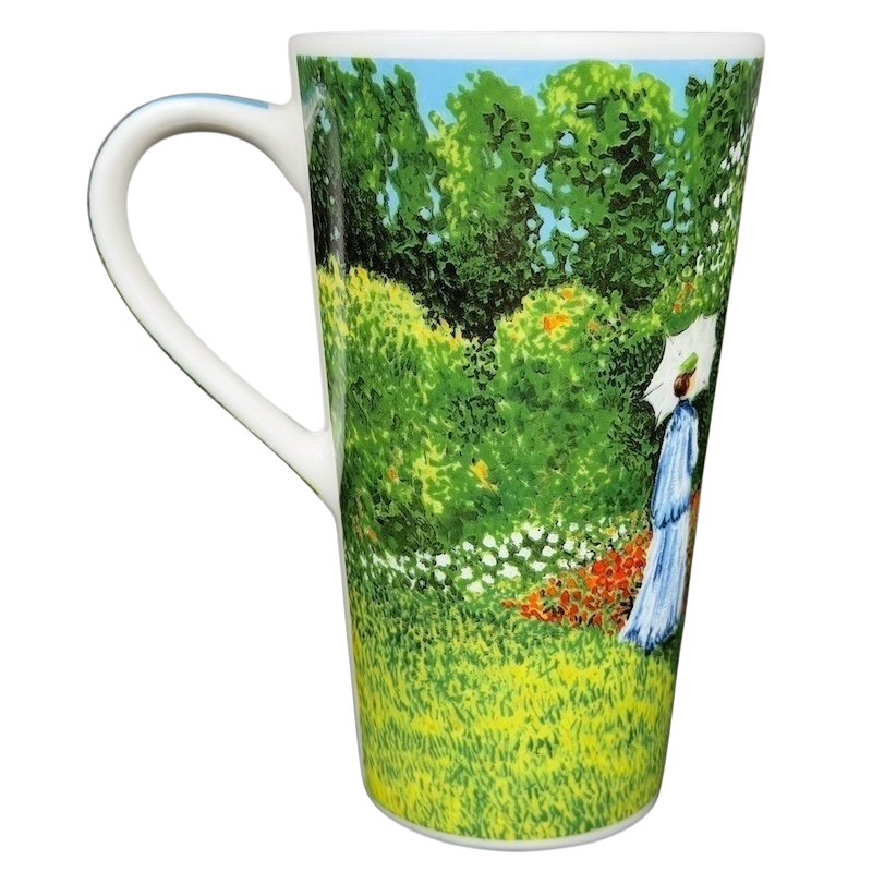 Woman in the Garden Claude Monet Mug Chaleur featuring vibrant floral design and elegant handle