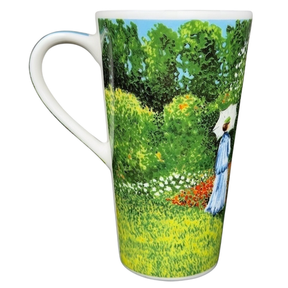 Woman in the Garden Claude Monet Mug Chaleur featuring vibrant floral design and elegant handle