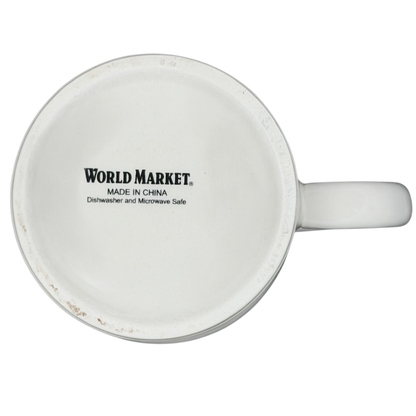 Bottom view of a zebra mug world market collectible marked dishwasher and microwave safe