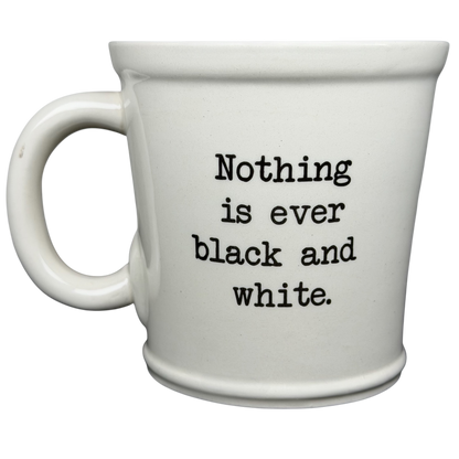 World Market collectible zebra mug with the quote Nothing is ever black and white on a white background